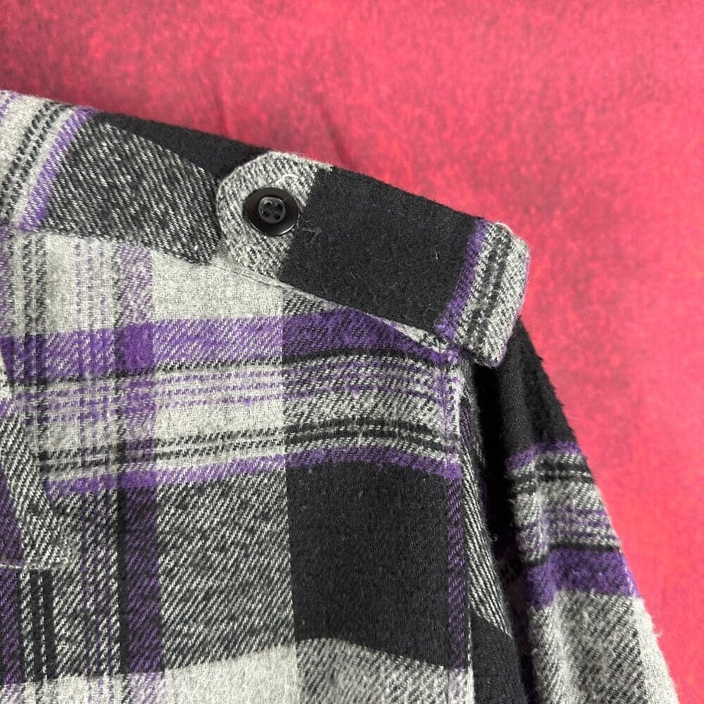 MONTAGE PLAID FLANNEL  MEN'S SHIRT BUTTON DOWN LONG SLEEVE BLACK/GRAY/PURPLE XL - Picture 5 of 11